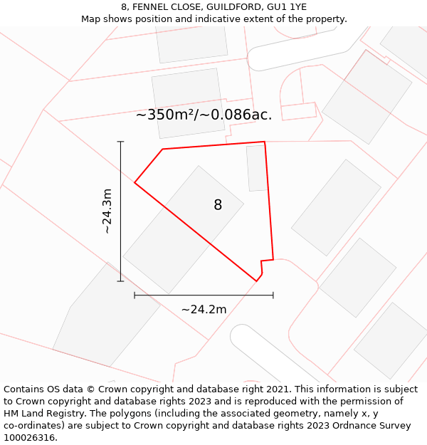 8, FENNEL CLOSE, GUILDFORD, GU1 1YE: Plot and title map