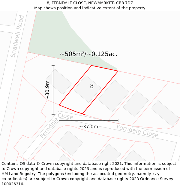 8, FERNDALE CLOSE, NEWMARKET, CB8 7DZ: Plot and title map