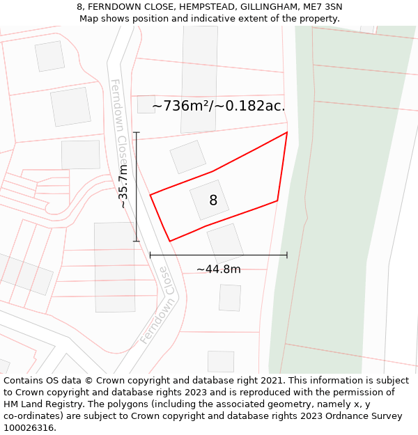 8, FERNDOWN CLOSE, HEMPSTEAD, GILLINGHAM, ME7 3SN: Plot and title map