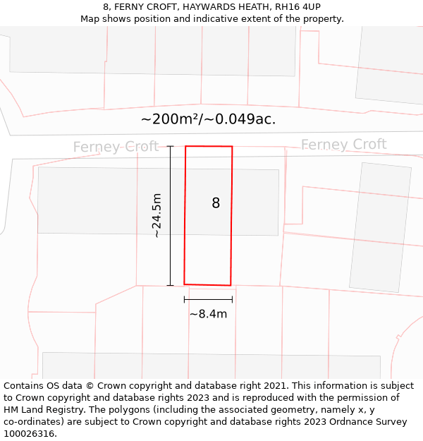 8, FERNY CROFT, HAYWARDS HEATH, RH16 4UP: Plot and title map