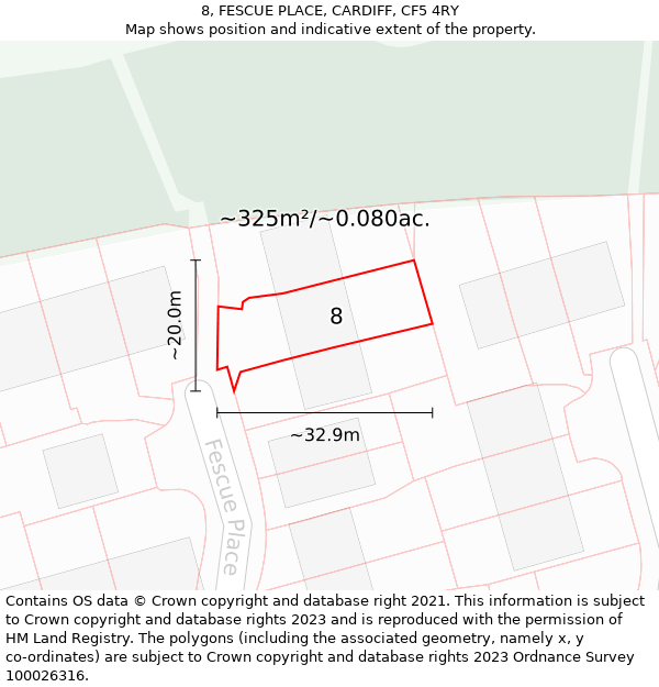 8, FESCUE PLACE, CARDIFF, CF5 4RY: Plot and title map