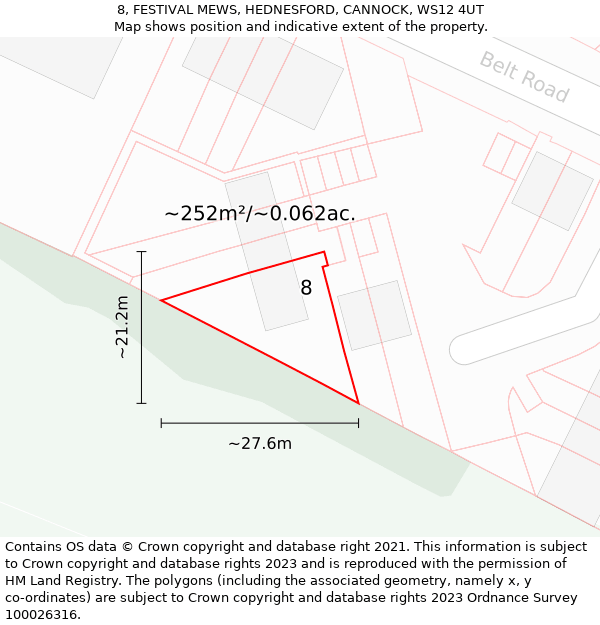 8, FESTIVAL MEWS, HEDNESFORD, CANNOCK, WS12 4UT: Plot and title map