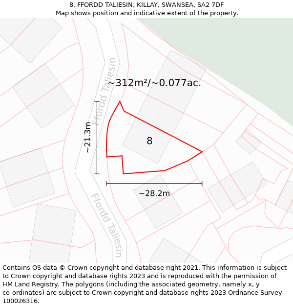 8, FFORDD TALIESIN, KILLAY, SWANSEA, SA2 7DF: Plot and title map