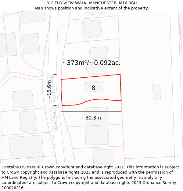 8, FIELD VIEW WALK, MANCHESTER, M16 8GU: Plot and title map