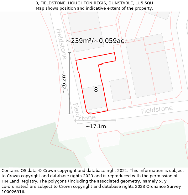 8, FIELDSTONE, HOUGHTON REGIS, DUNSTABLE, LU5 5QU: Plot and title map