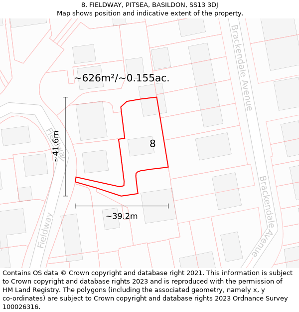 8, FIELDWAY, PITSEA, BASILDON, SS13 3DJ: Plot and title map