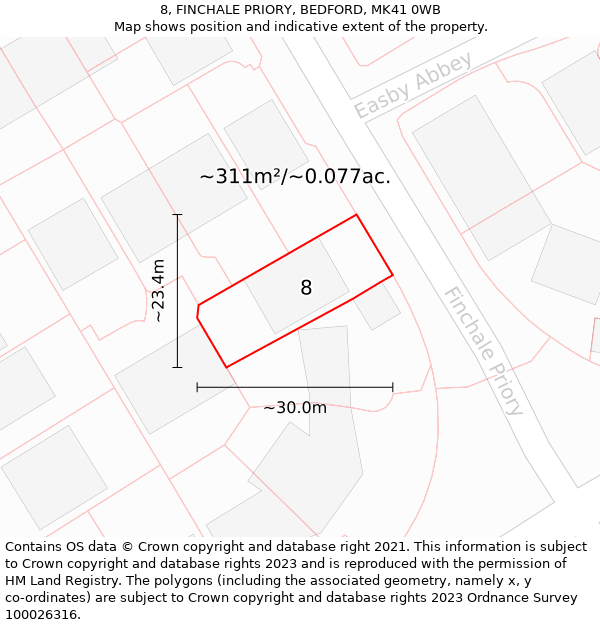 8, FINCHALE PRIORY, BEDFORD, MK41 0WB: Plot and title map