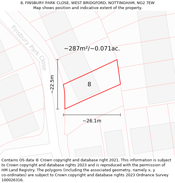 8, FINSBURY PARK CLOSE, WEST BRIDGFORD, NOTTINGHAM, NG2 7EW: Plot and title map