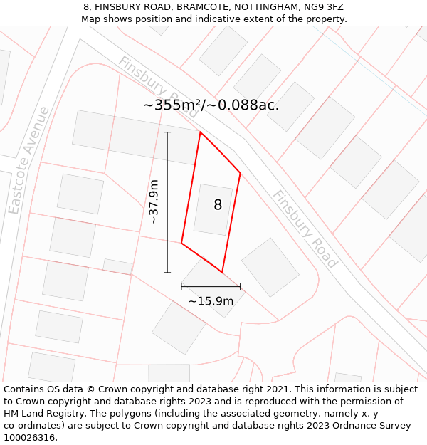 8, FINSBURY ROAD, BRAMCOTE, NOTTINGHAM, NG9 3FZ: Plot and title map