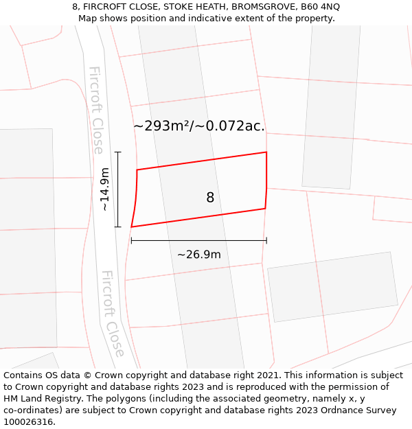 8, FIRCROFT CLOSE, STOKE HEATH, BROMSGROVE, B60 4NQ: Plot and title map