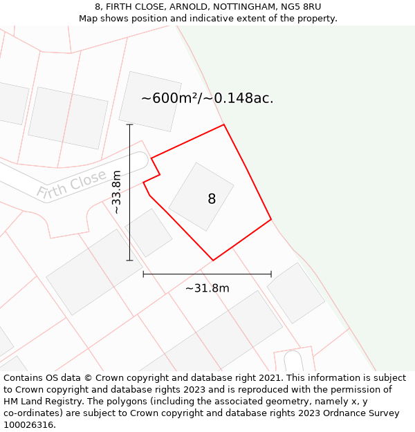 8, FIRTH CLOSE, ARNOLD, NOTTINGHAM, NG5 8RU: Plot and title map