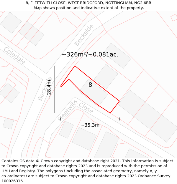 8, FLEETWITH CLOSE, WEST BRIDGFORD, NOTTINGHAM, NG2 6RR: Plot and title map