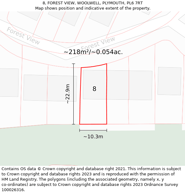 8, FOREST VIEW, WOOLWELL, PLYMOUTH, PL6 7RT: Plot and title map