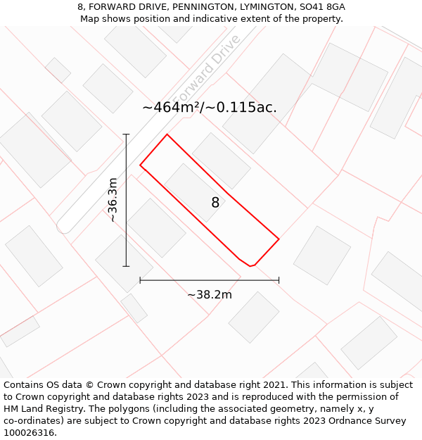 8, FORWARD DRIVE, PENNINGTON, LYMINGTON, SO41 8GA: Plot and title map