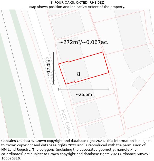 8, FOUR OAKS, OXTED, RH8 0EZ: Plot and title map