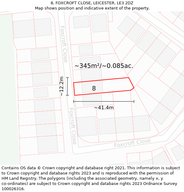 8, FOXCROFT CLOSE, LEICESTER, LE3 2DZ: Plot and title map