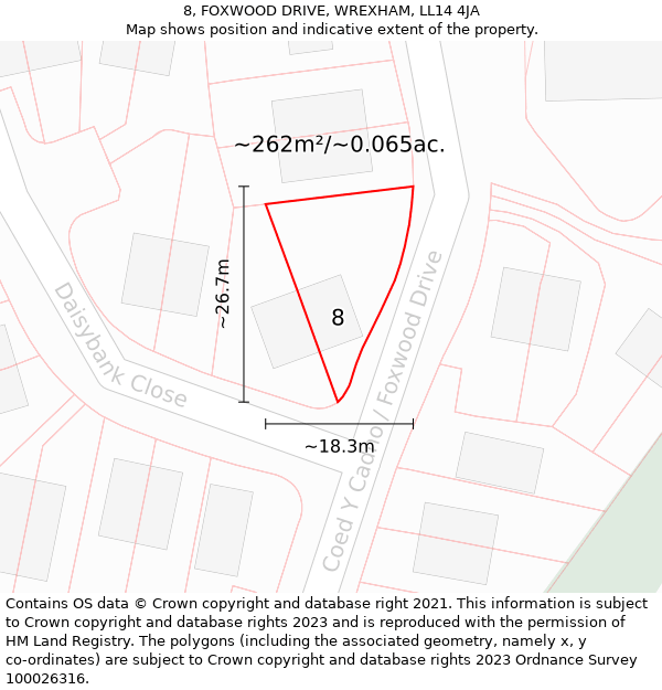 8, FOXWOOD DRIVE, WREXHAM, LL14 4JA: Plot and title map