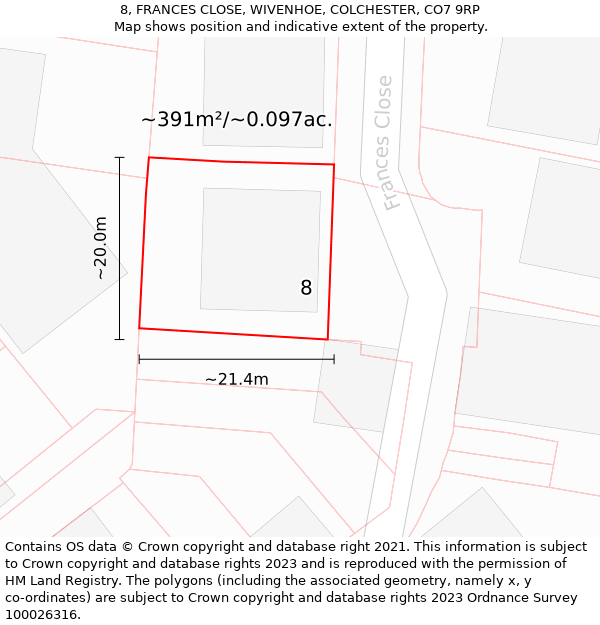 8, FRANCES CLOSE, WIVENHOE, COLCHESTER, CO7 9RP: Plot and title map