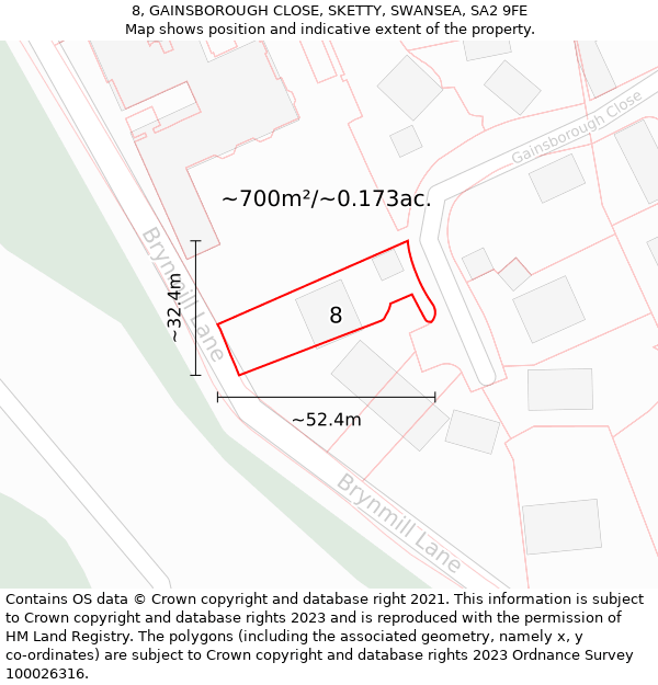 8, GAINSBOROUGH CLOSE, SKETTY, SWANSEA, SA2 9FE: Plot and title map