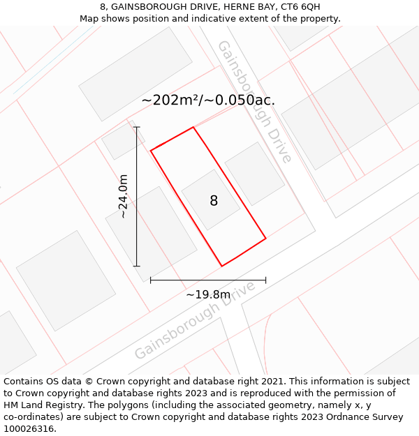 8, GAINSBOROUGH DRIVE, HERNE BAY, CT6 6QH: Plot and title map