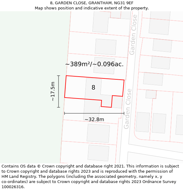 8, GARDEN CLOSE, GRANTHAM, NG31 9EF: Plot and title map