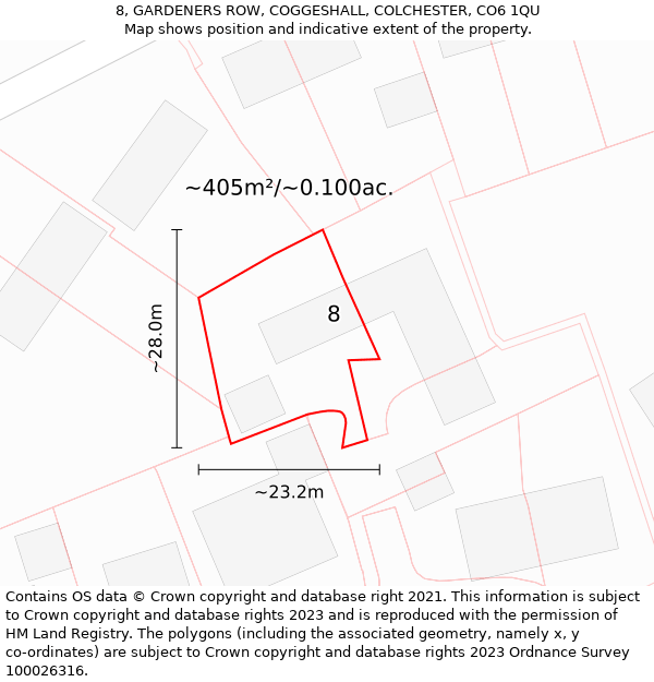 8, GARDENERS ROW, COGGESHALL, COLCHESTER, CO6 1QU: Plot and title map