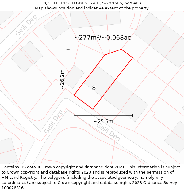 8, GELLI DEG, FFORESTFACH, SWANSEA, SA5 4PB: Plot and title map