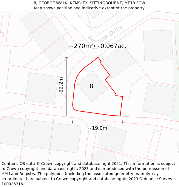 8, GEORGE WALK, KEMSLEY, SITTINGBOURNE, ME10 2GW: Plot and title map