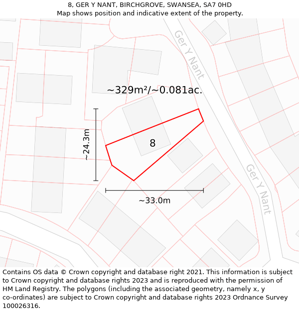 8, GER Y NANT, BIRCHGROVE, SWANSEA, SA7 0HD: Plot and title map