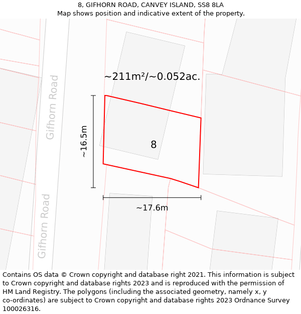 8, GIFHORN ROAD, CANVEY ISLAND, SS8 8LA: Plot and title map