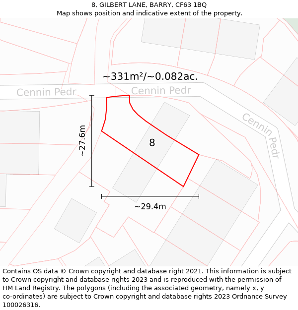 8, GILBERT LANE, BARRY, CF63 1BQ: Plot and title map