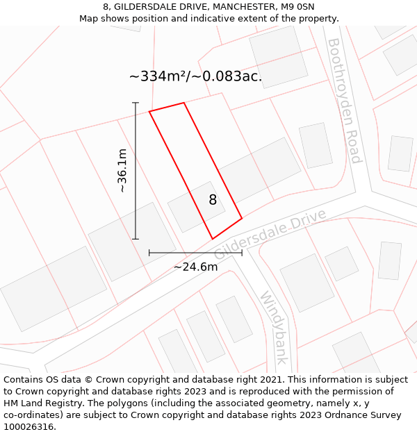 8, GILDERSDALE DRIVE, MANCHESTER, M9 0SN: Plot and title map