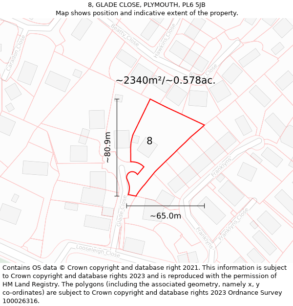 8, GLADE CLOSE, PLYMOUTH, PL6 5JB: Plot and title map