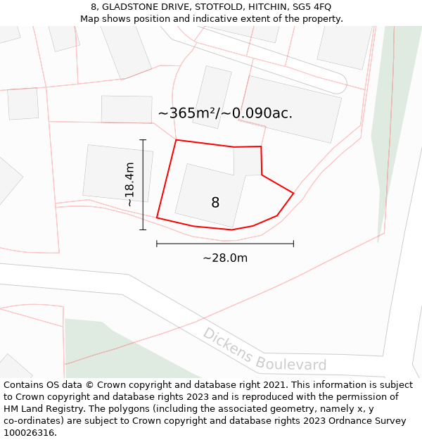 8, GLADSTONE DRIVE, STOTFOLD, HITCHIN, SG5 4FQ: Plot and title map