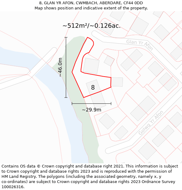 8, GLAN YR AFON, CWMBACH, ABERDARE, CF44 0DD: Plot and title map