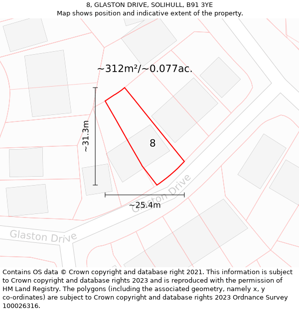 8, GLASTON DRIVE, SOLIHULL, B91 3YE: Plot and title map