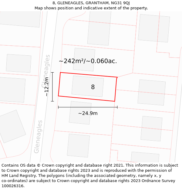 8, GLENEAGLES, GRANTHAM, NG31 9QJ: Plot and title map