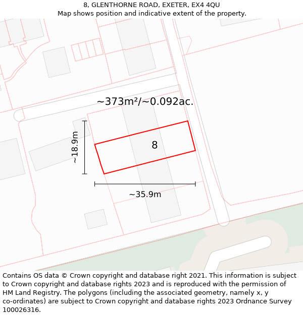 8, GLENTHORNE ROAD, EXETER, EX4 4QU: Plot and title map