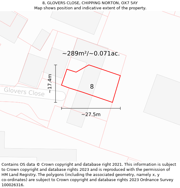 8, GLOVERS CLOSE, CHIPPING NORTON, OX7 5AY: Plot and title map