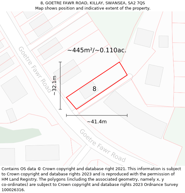 8, GOETRE FAWR ROAD, KILLAY, SWANSEA, SA2 7QS: Plot and title map