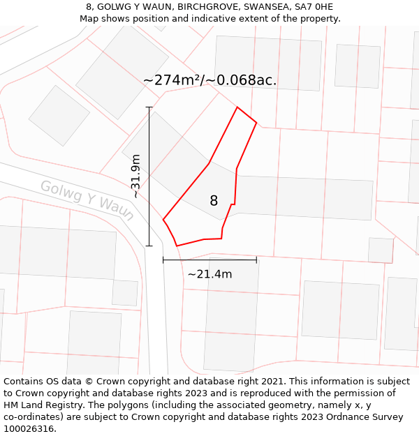 8, GOLWG Y WAUN, BIRCHGROVE, SWANSEA, SA7 0HE: Plot and title map