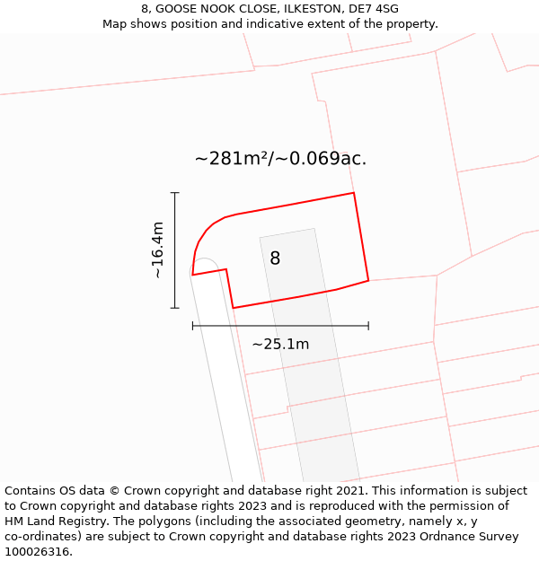 8, GOOSE NOOK CLOSE, ILKESTON, DE7 4SG: Plot and title map