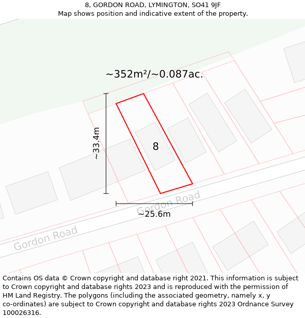 8, GORDON ROAD, LYMINGTON, SO41 9JF: Plot and title map