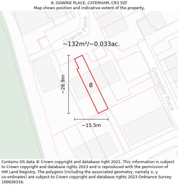 8, GOWRIE PLACE, CATERHAM, CR3 5ZF: Plot and title map