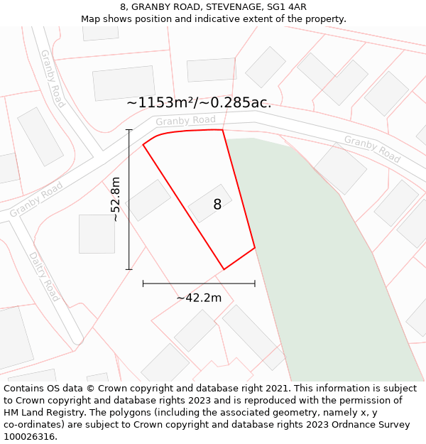 8, GRANBY ROAD, STEVENAGE, SG1 4AR: Plot and title map