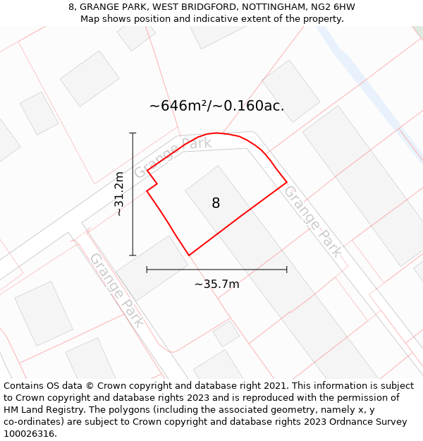 8, GRANGE PARK, WEST BRIDGFORD, NOTTINGHAM, NG2 6HW: Plot and title map