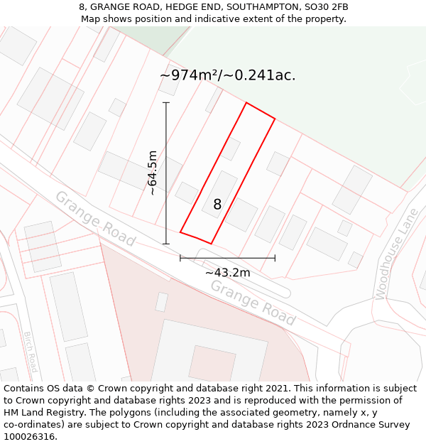 8, GRANGE ROAD, HEDGE END, SOUTHAMPTON, SO30 2FB: Plot and title map