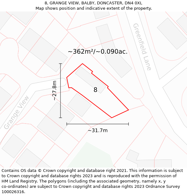 8, GRANGE VIEW, BALBY, DONCASTER, DN4 0XL: Plot and title map