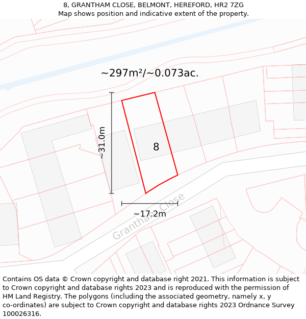 8, GRANTHAM CLOSE, BELMONT, HEREFORD, HR2 7ZG: Plot and title map