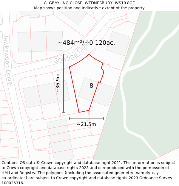 8, GRAYLING CLOSE, WEDNESBURY, WS10 8GE: Plot and title map